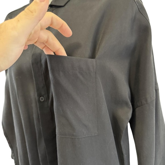Chapter Shirt Mens Large Black Tencel Oversized Button Front Pocket Longline - Picture 8 of 16